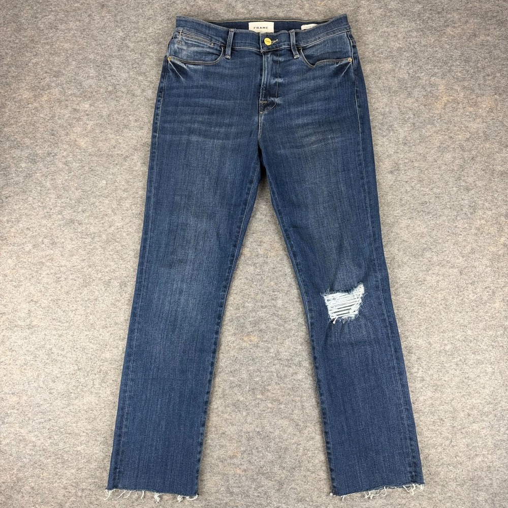 FRAME Le High Straight High Rise Jeans 28" Distressed  Blue Womens 29
